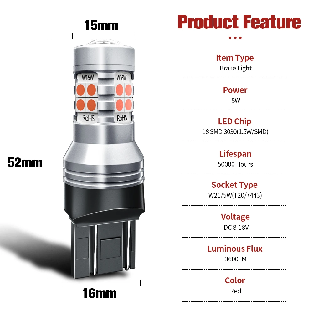 2 светодиодный т. светодиодные лампы для стоп-сигнасветильник W21W 7440 7443 T20 |