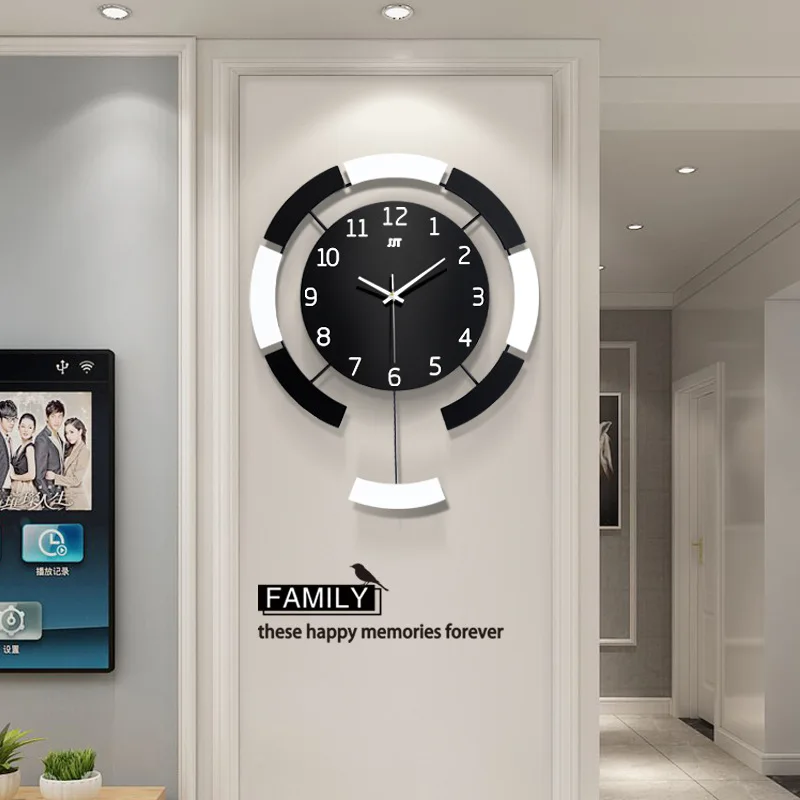 

Balck and White Creative Wall Clock Pendulum Retro Wall Watch Wall Clock Modern Design Relojes Living Room Decoration BI50WC