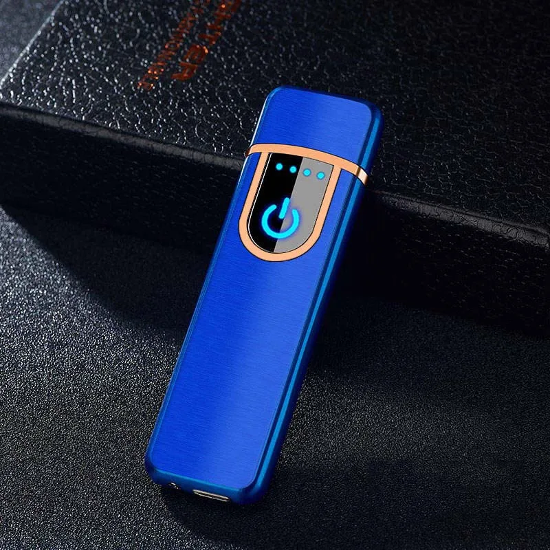 Blue Мужская креативная ветрозащитная электронная USB Зажигалка для сигарет, отпечаток пальца, сенсорный экран, индивидуальная зажигалка, хороший подарок - Цвет: Blue