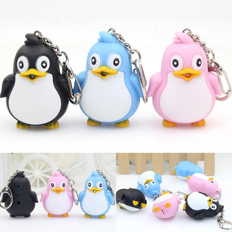 Cute Penguin Keyring LED Torch With Sound Light Keyfob Kids Toy Gift Fun Animal Keyholder Fashlight Keychain | Украшения и