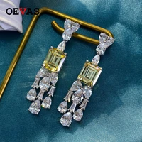 oevas 100 925 sterling silver sparkling water drop high carbon diamond tassels drop earrings for women party fine jewelry gift