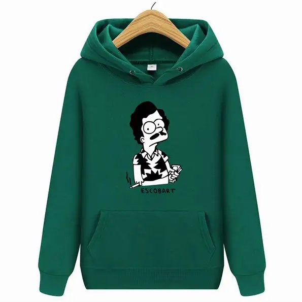 Толстовки ESCOBART Simpson, мужская толстовка с капюшоном, женские свитшоты, негабаритный черный цвет, Осень-зима, хип-хоп, мужские толстовки, толстовка - Цвет: Зеленый