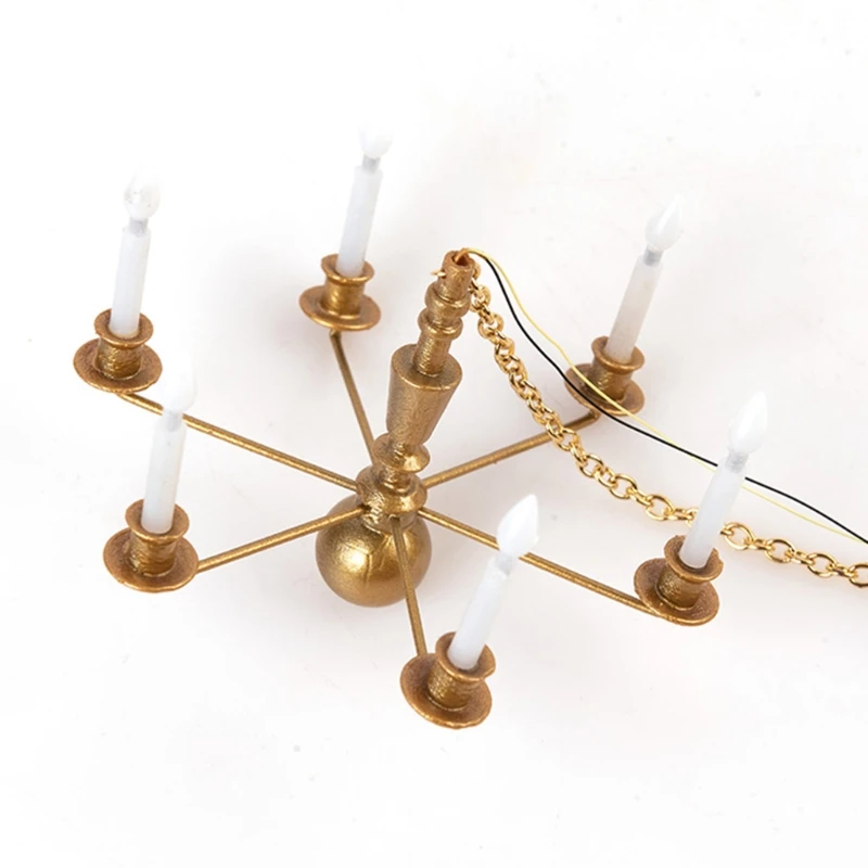 1 Set Kid’s Realistic Dollhouse Furniture Chandelier Light Preschool Pretend Play Sand Table Toy Scaled Model LED Ceiling Lamp |