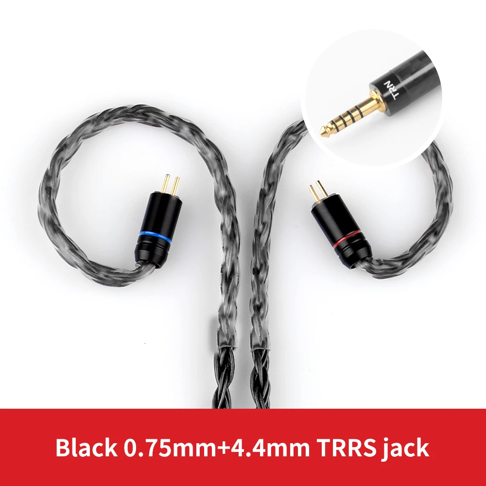Black 0.75mm 4.4mm Лампа указателя 16 Core с серебряным покрытием 2,5/3,5/4,4 мм балансный кабель для 0,75 0,78 2pin/разъемом mmcx обновления Hifi кабель для лампа указателя V80/плотным верхним ворсом KZ/TFZ - Цвет: Black 0.75mm 4.4mm