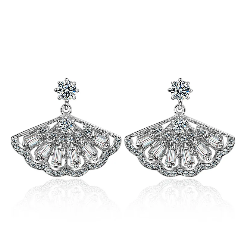 Милые серьги с кристаллами 925 пробы серебро геометрический узор вентилятор