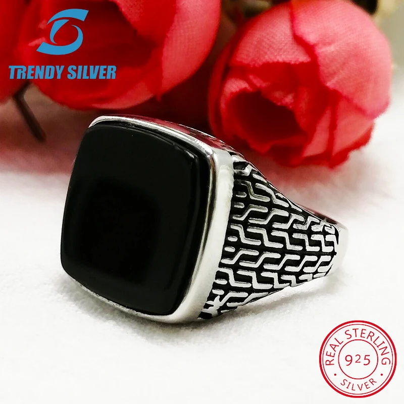 Мужские кольца из розового золота серебра 925 пробы бирюза натуральный оникс