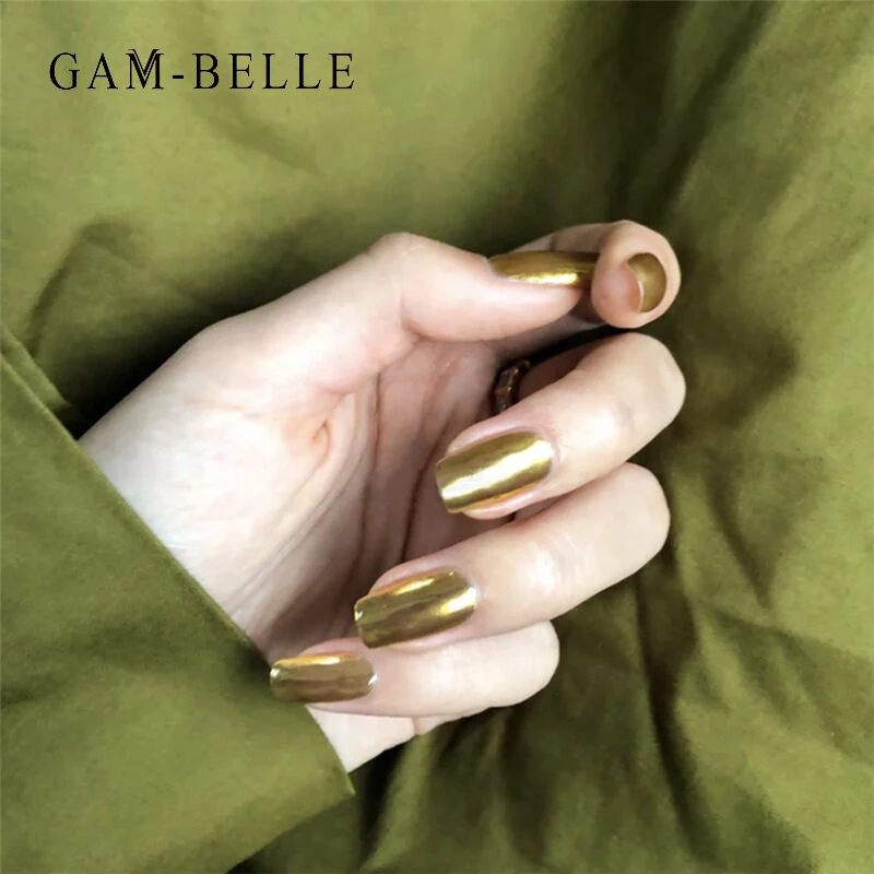 GAM BELLE Сияющие металлические накладные ногти в стиле панк Золотой зеркальные