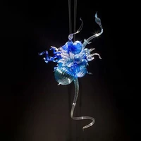 free shipping unusual hallway murano glass mini chandelier in blue led mouth blow glass pendant lights