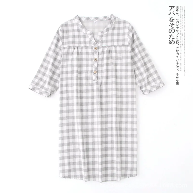 Новая клетчатая ночная рубашка с коротким рукавом двухслойная газовая Ночная