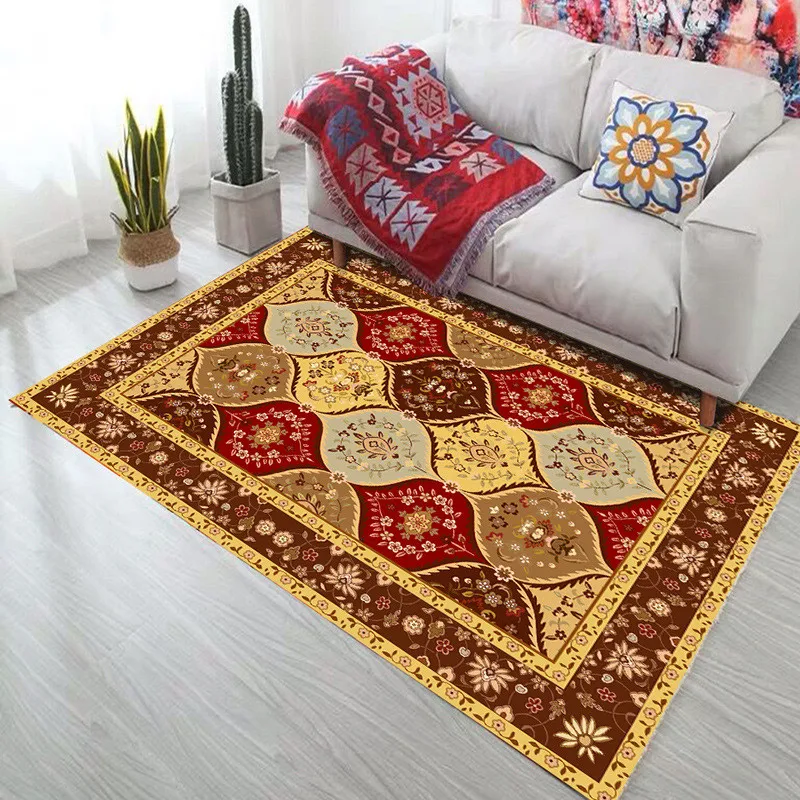 

American Flowers European Indian Boho Carpet Ethnic For Bedroom Living Room 3D Geometric Crystal Velvet Mat Carpet Area Rug Pink