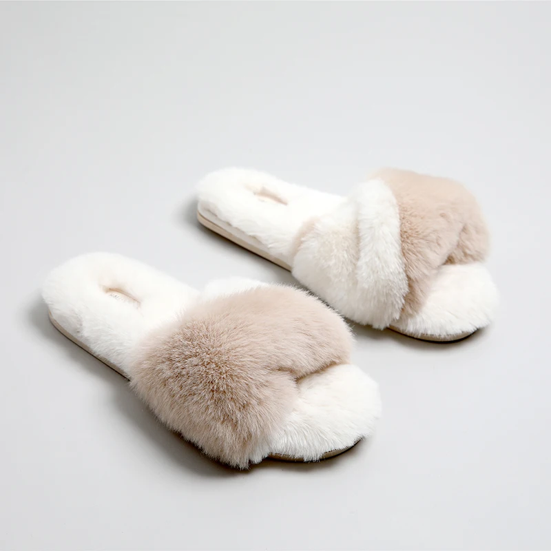 Autumn and winter new product small rabbit hair simple fish mouth office tow waterproof non-slip indoor home slippers