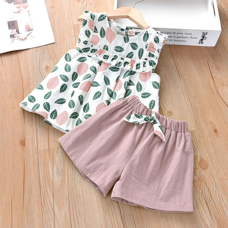 

Girls Clothing Sets 2020 New Summer Children Clothing Set Sleeveless T-shirt+Shorts 2Pcs Kids Clothing Sets For 2-6 Year
