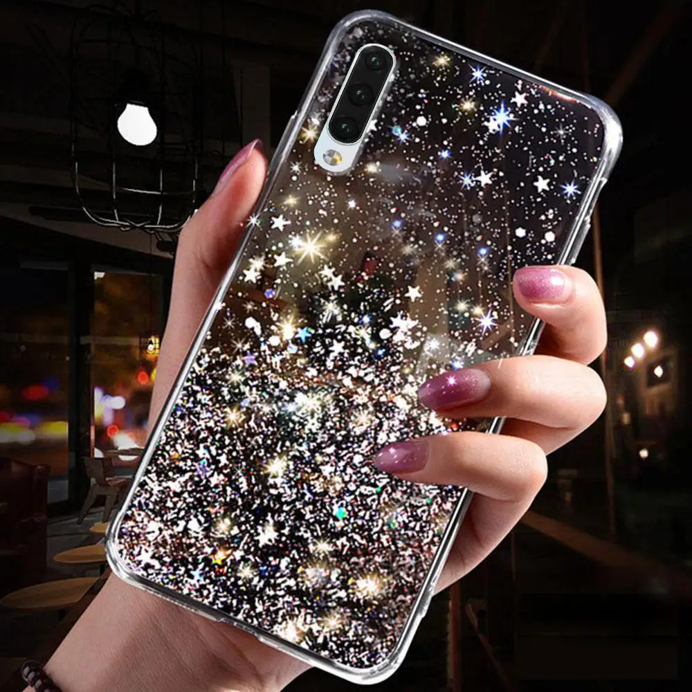 С сияющими блестками Мягкий чехол для Samsung Galaxy A70 A50 A71 A51 A40 A30 A20E A20 A10 A7 2018 A8 A9 A6 J4