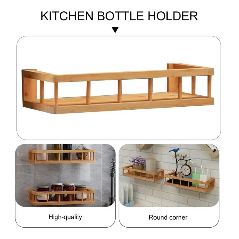 

1 Pc Nanmu Wood Punch-free Kitchen Storage Rack Wall-mounted Storage Holder