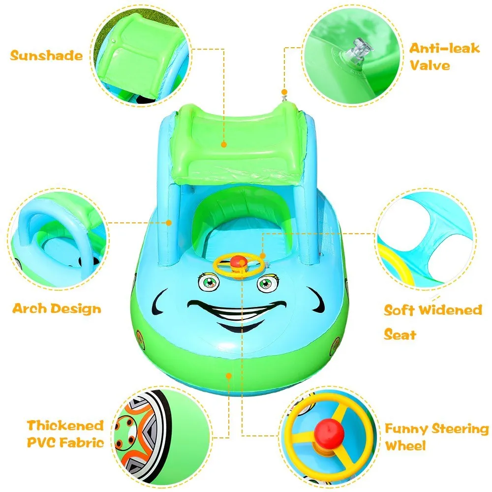 

Inflatable Float Seat Sunshade Baby Swimming Circle Car Shape Swimming Ring