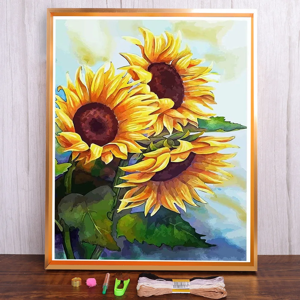 

Flower Sunflower Printed Canvas 11CT Cross Stitch DIY Embroidery Full Kit DMC Threads Painting Hobby Handmade Wholesale