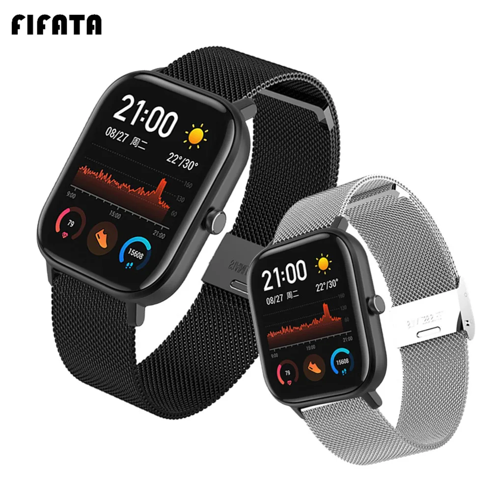 

FIFATA 20 мм металлический ремешок из нержавеющей стали для Xiaomi Huami Amazfit Bip/GTS/GTR 42 мм сменный ремешок из нержавеющей стали