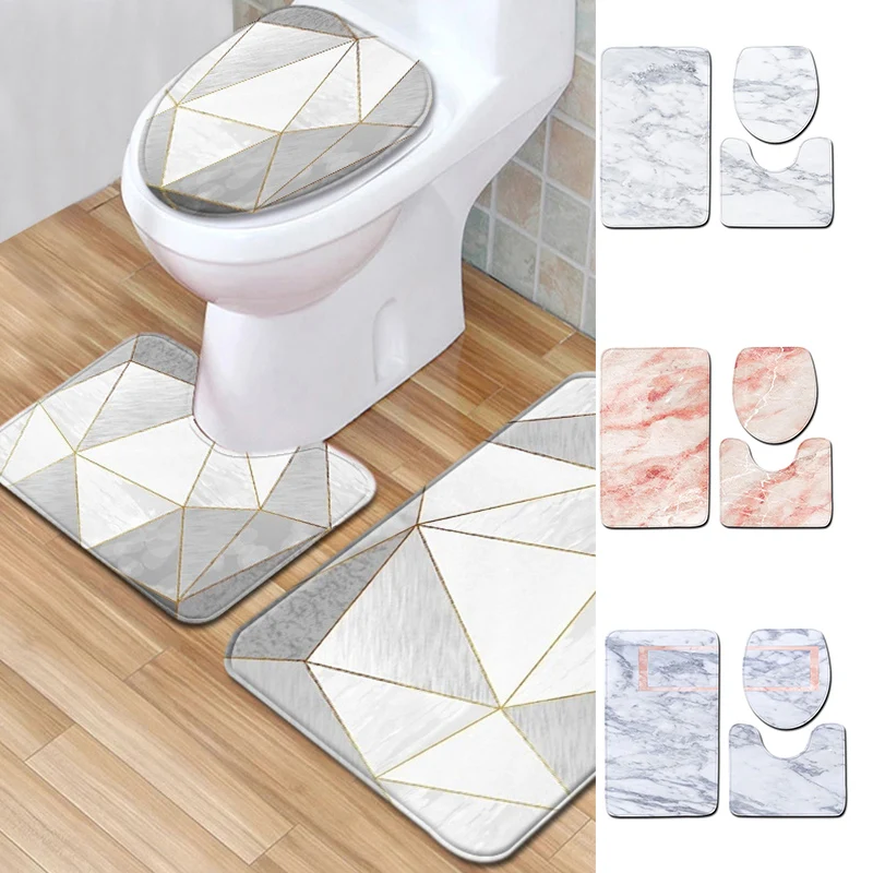 3pcs home bathroom decoration products marble toilet three piece set floor mat door mat bathroom carpet free global shipping