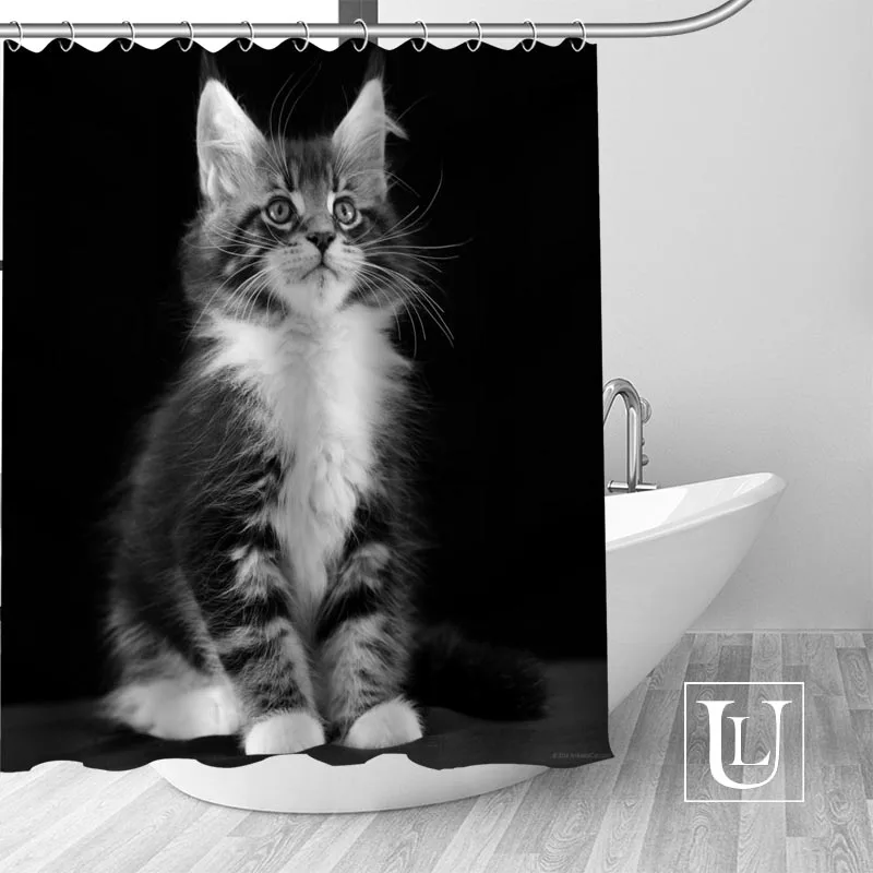 

Забавные 100% полиэстер ткань изготовление размеров под заказ черный фон Кошка Душ Шторы современный Водонепроницаемая занавеска для ванной...
