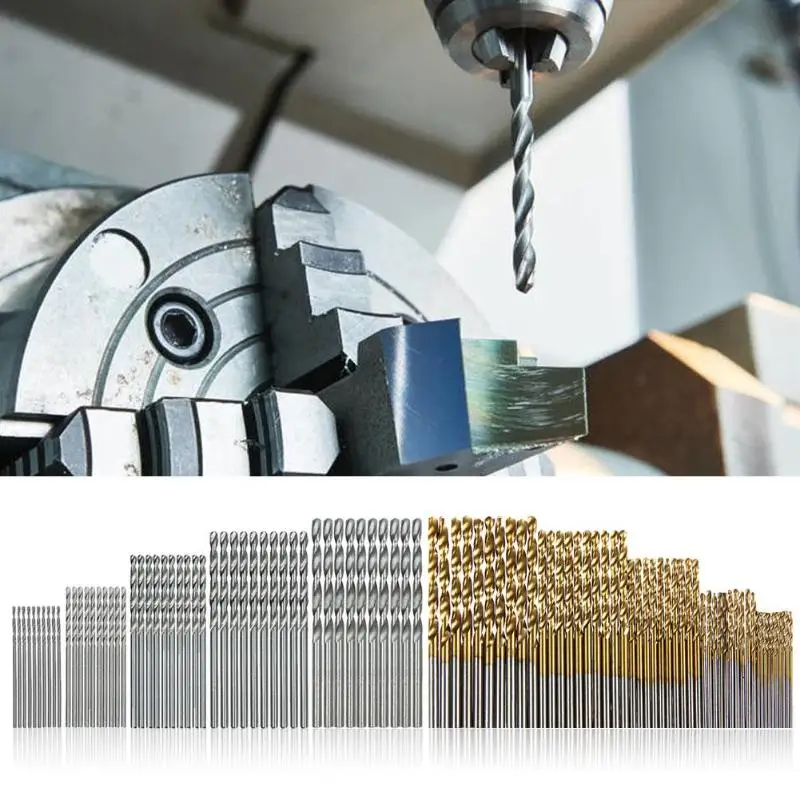 100 Pcs/Set Titanium Coated Twist Drill Bit High Speed Steel Hole Opener Woodworking Metal Plastic Tools Electric | Инструменты