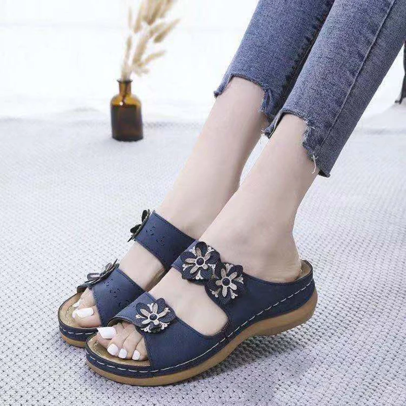 

2021 Summer Women Wedge Sandals Orthopedic Open Toe Sandals Vintage Anti-slip Leather Casual Female Platform Retro Shoes TX401