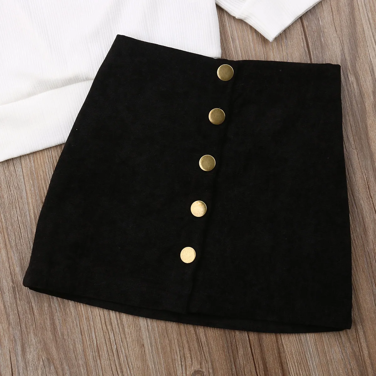 Conjuntos de ropa de oto&ntilde;o para beb&eacute;s y ni&ntilde;as, Tops de punto con Bola de Pelo de manga larga, su&eacute;ter + bot&oacute;n, minifalda, conjuntos c&aacute;lidos de 1 a 6 a&ntilde;os-3
