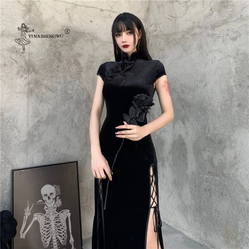 Женское платье в готическом стиле Goth Dark винтажное облегающее черного цвета