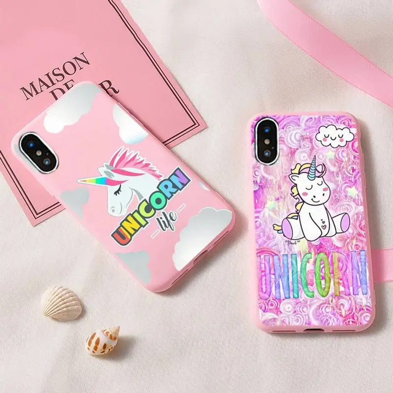 

Rainbow Unicorn Phone Case For IPhone 6 6s 7 8 Plus X Xs Xr Xsmax 11 12 Pro Promax 12mini Candy Pink Silicone Cover