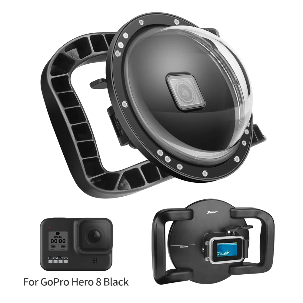 Дешево Аксессуары для экшн-камеры Gopro Hero 8, подводный водонепроницаемый чехол ABS Black SHOOT XTGP548, купольный порт, маска для дайвинга с триггером