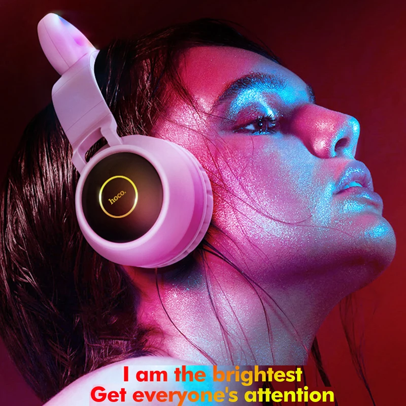 hoco gaming led bluetooth headphones girl headset for phone music pc laptop kids headphones tf card 3 5mm plug with microphone free global shipping