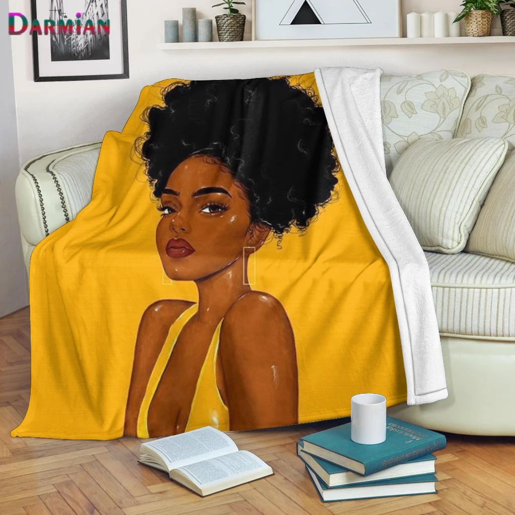 

DARMIAN Fashion African Black Girl Printed Soft Comfortable Fleece Blanket Home Camping Aircraft Blanket Air Conditioning Quilts