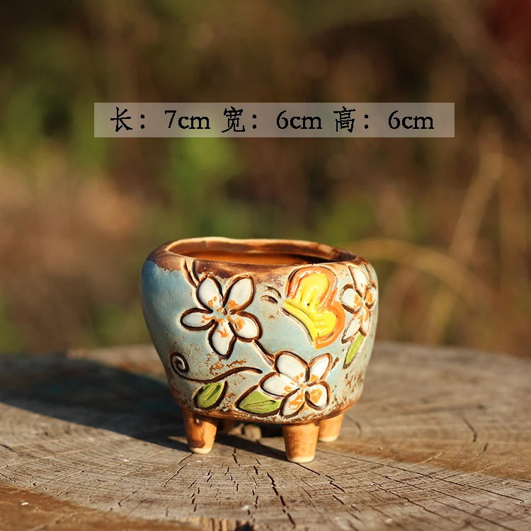 07- Korean Simple Fleshy Flower Pot Ceramic Hand-painted Fresh Thumb Pot Coarse Pottery Permeable Pot Peach Egg Flesh Flower - Цвет: 07-