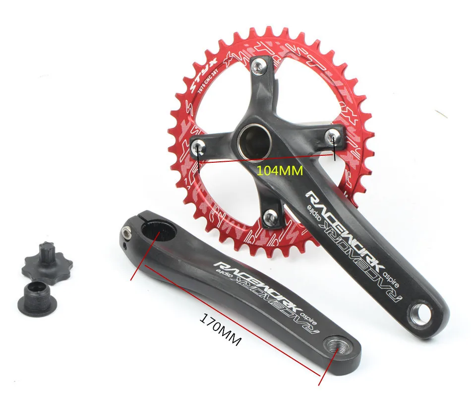 Велосипедная кривошипная цепь 104BCD MTB велосипед шатун алюминиевый сплав с нижней кривошипной 170 мм пластина Красная 32T 34T 36T 38T