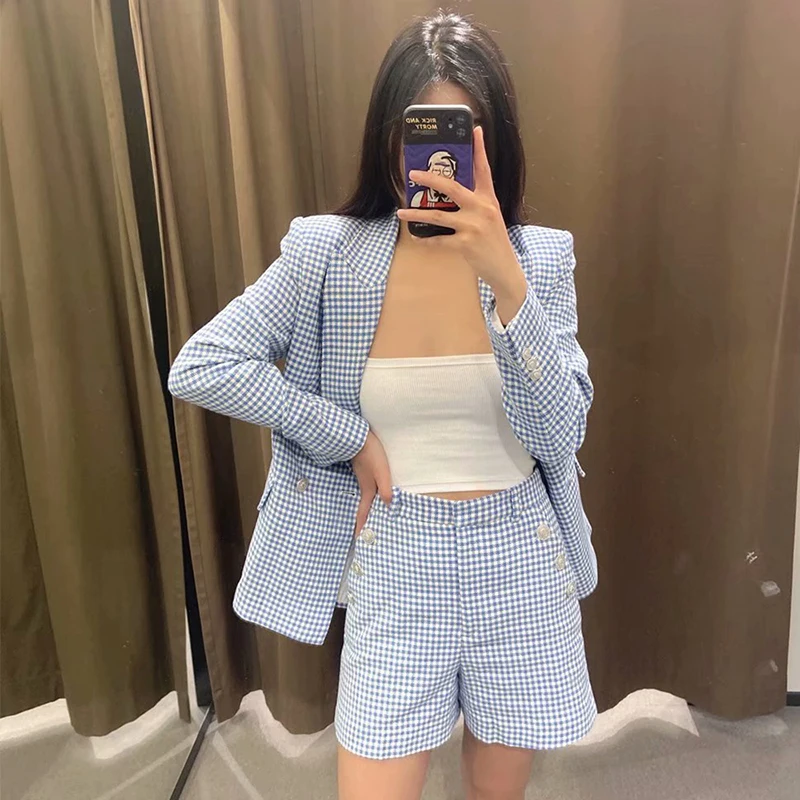 

Chic Button Shorts Women Fashion Plaid Vintage High Waist Side Zipper Becoration Female Short Ropa Mujer