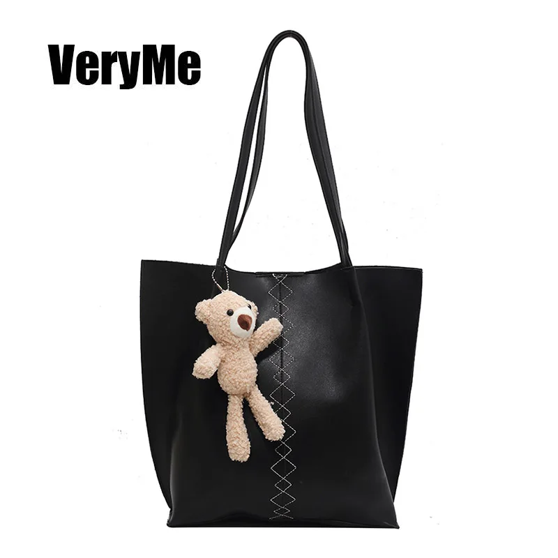 

VeryMe Fashion Women Totes Shopping Pack Large-Capacity Shoulder Bucket Bags Soft Leather Female Handbags Retro Bolso Negro Piel