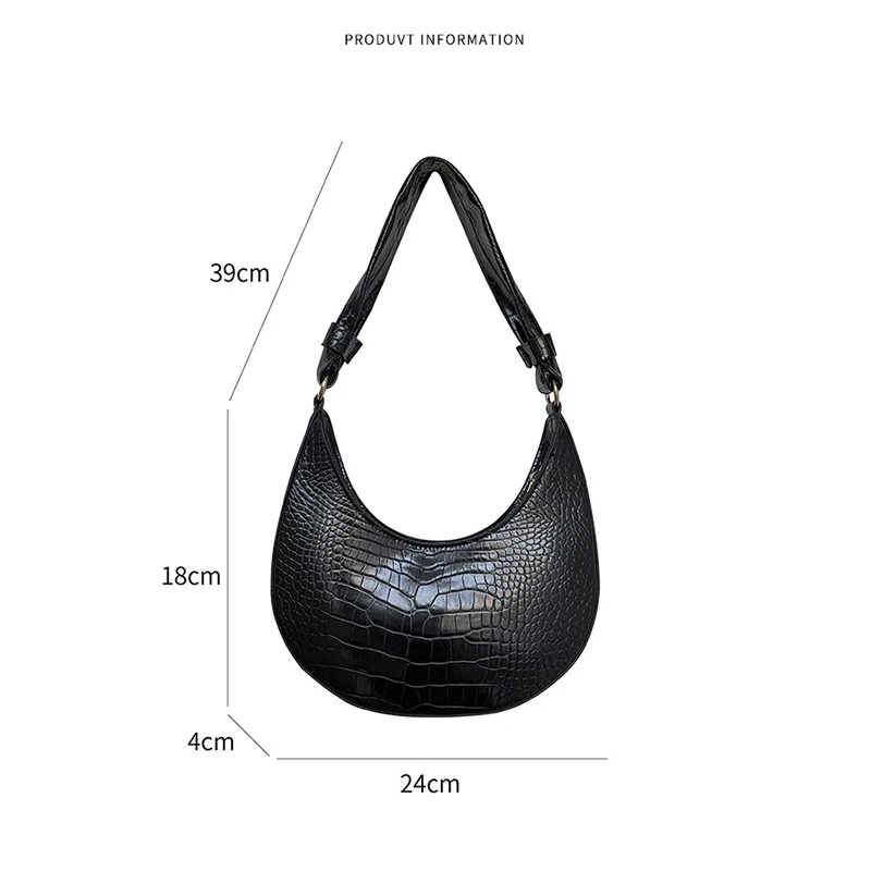 

YIFANGZHE Wide Strap Women Bags Half Moon Shoulder Bag Lady PU Handbag Solid Color Hobo Purse Fashion Alligator Pouch Versatile