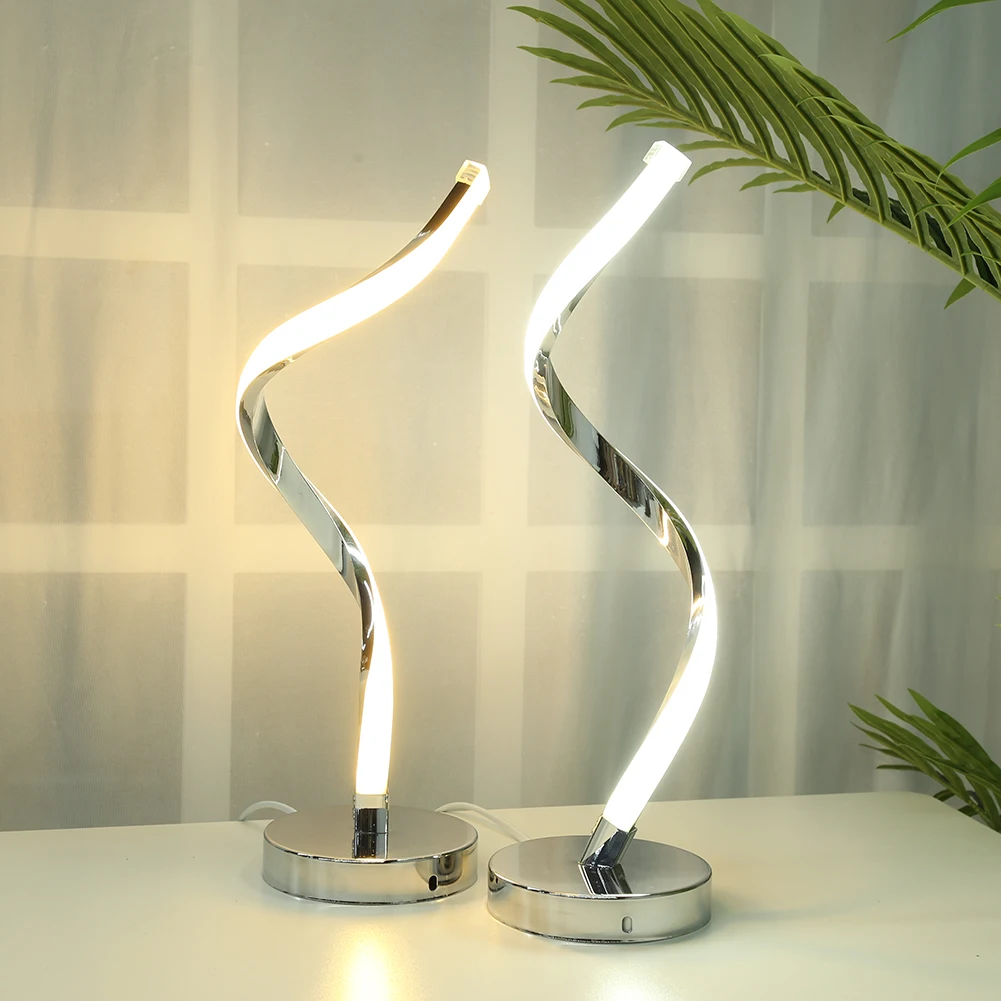 

Современная светодиодная спиральная настосветильник лампа для гостиной, акриловый металлический декоративный прикроватный светильник дл...
