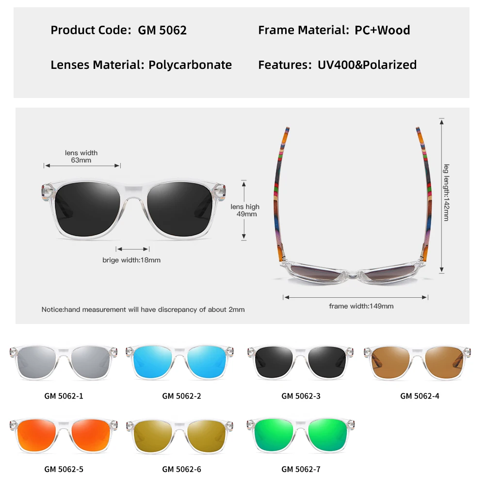 

GM Polarized Sunglasses for Boys and Girls with Recycled Frames and Color Wooden Temples Sunglasses S5062