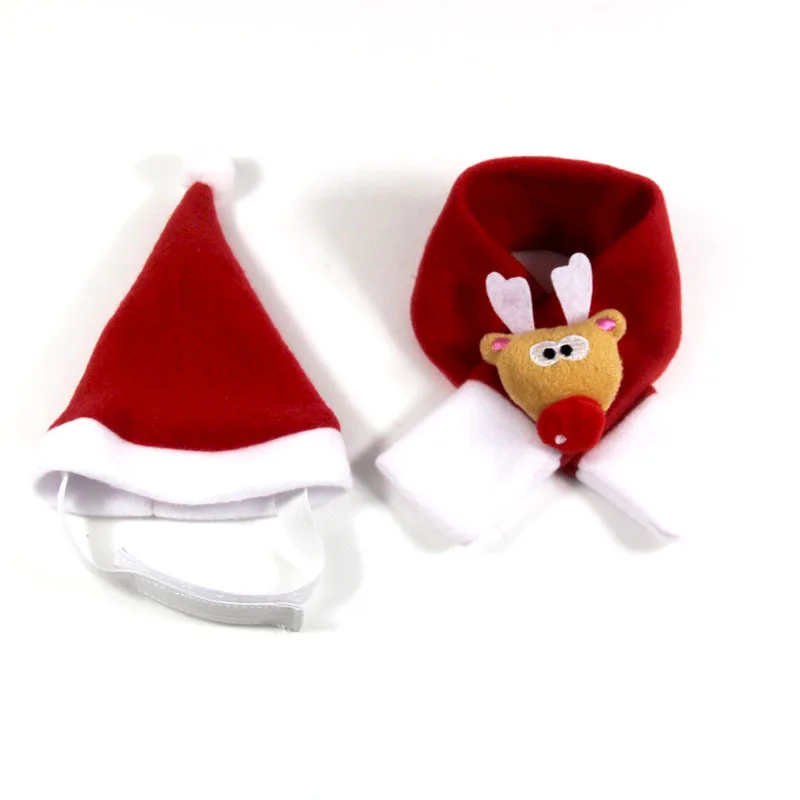 Новогодние шапки для собак кошек домашних питомцев шапка Санта шарф и ошейник