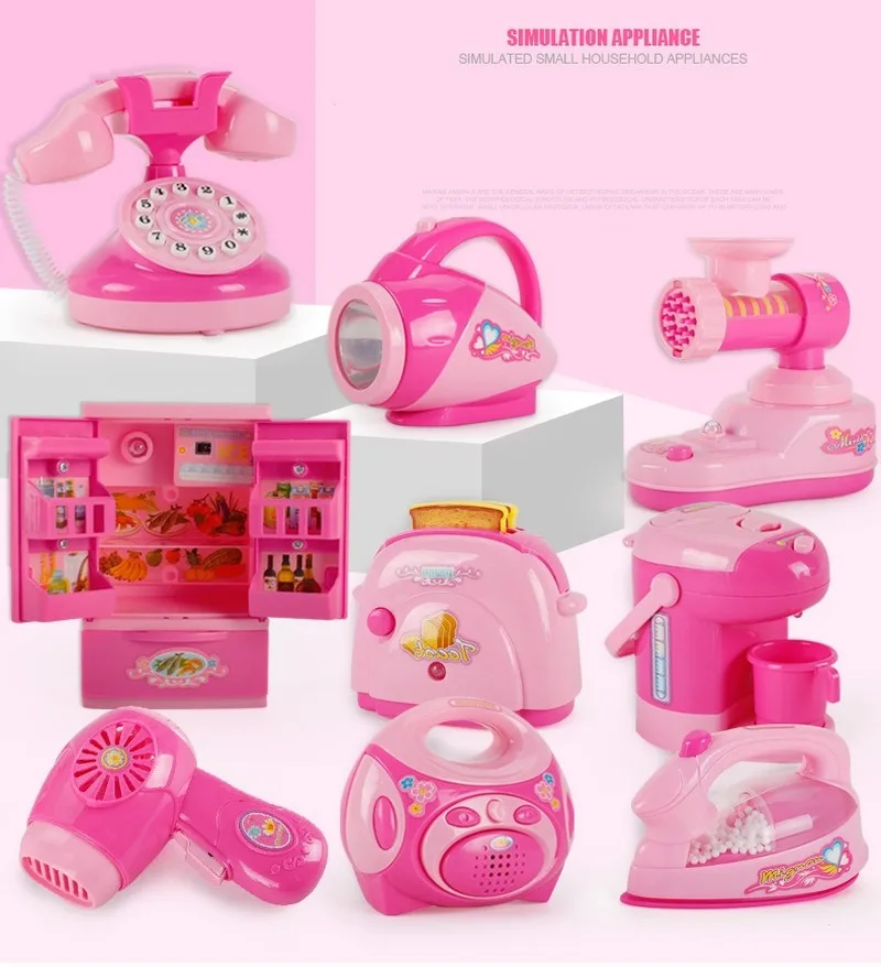 Children's Mini Kitchen Toys Pink Simulation Home Appliances Pretend Play House Toy Light-up &amp Sound Electrical | Игрушки и хобби