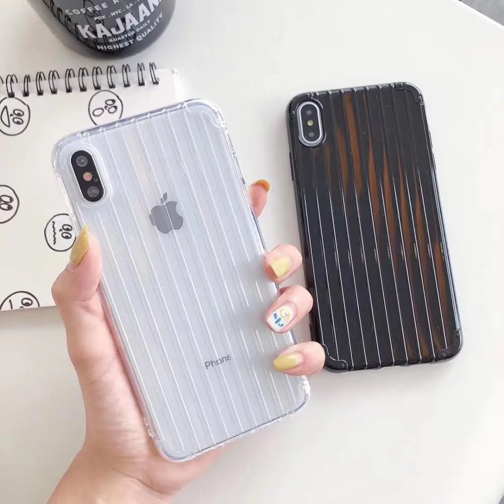 Heyytle Cute Stripe Soft Cases For iPhone 7 8 Plus Suitcase Cover X XS MAX XR 10 Candy Trunk Transparent Coque |