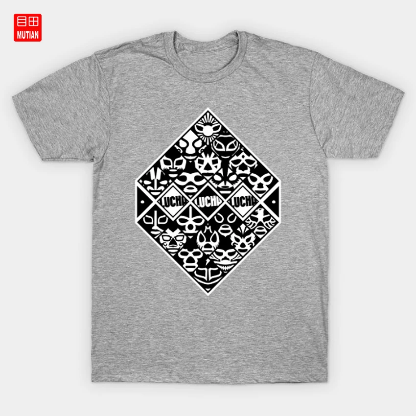 LUCHA-LIBRE футболка графический борец смешное лицо квадрат уникальный черный и белый