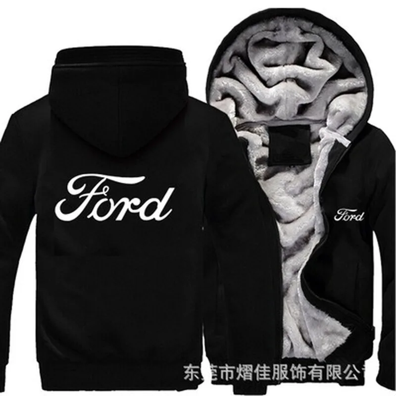 

2021 New Winter Hoodies Men Ford Logo Jacket Thicken Warm Fleece cotton Zipper Raglan Coat Male Tracksuits