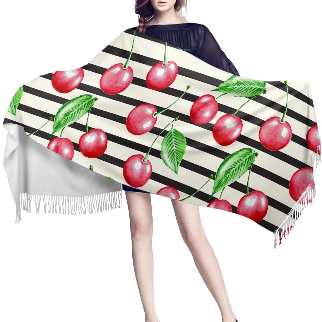 Зимние Модные длинные мягкие теплые шарфы в полоску вишневого цвета для женщин и