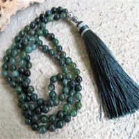 natural green moss agate unisex 108 beads handmade tassel necklace meditation classic practice cuff energy christmas glowing