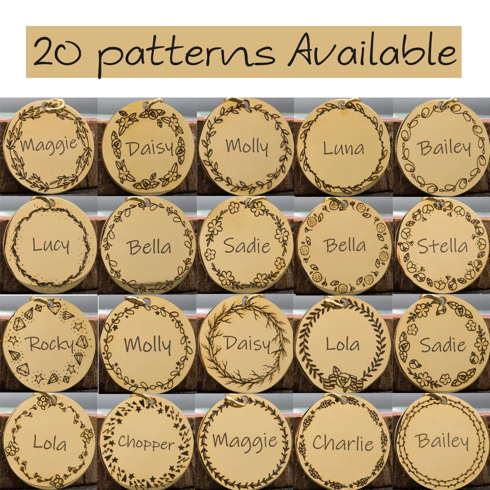 Круглая Персонализированная бирка для собак с рисунком из нержавеющей стали на