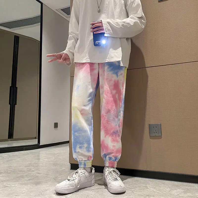 

Cotton Tie-dye Pants Men's Fashion Retro Casual Pants Men Streetwear Korean Loose Hip-hop Straight-leg Pants Mens Trousers M-5XL
