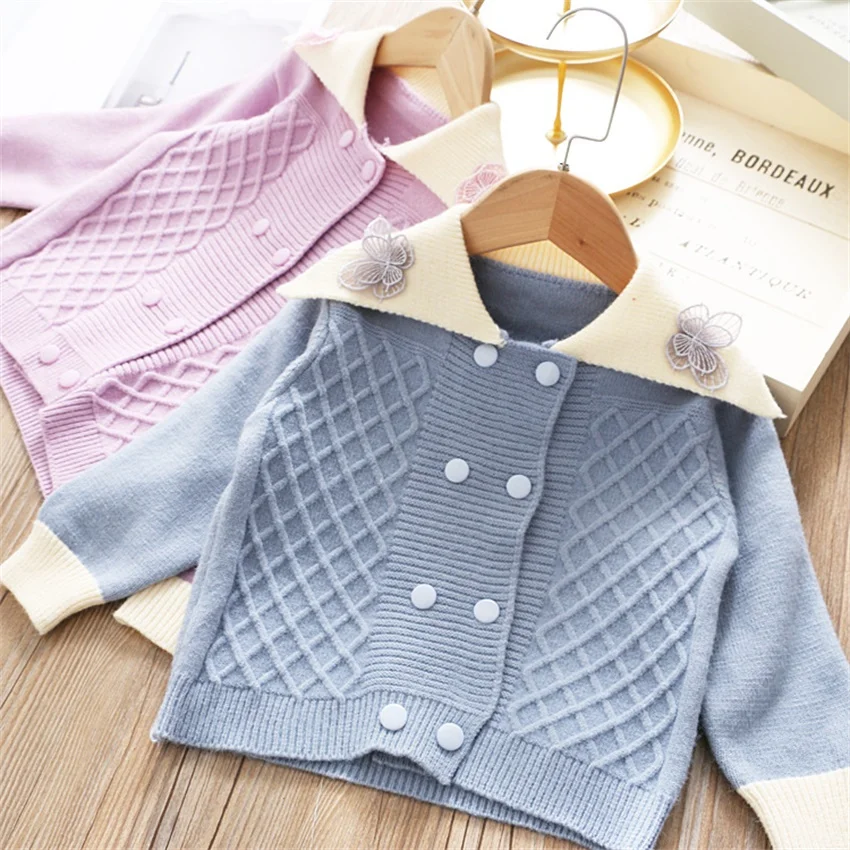 

Детский вязаный кардиган из плотного хлопка, синяя куртка