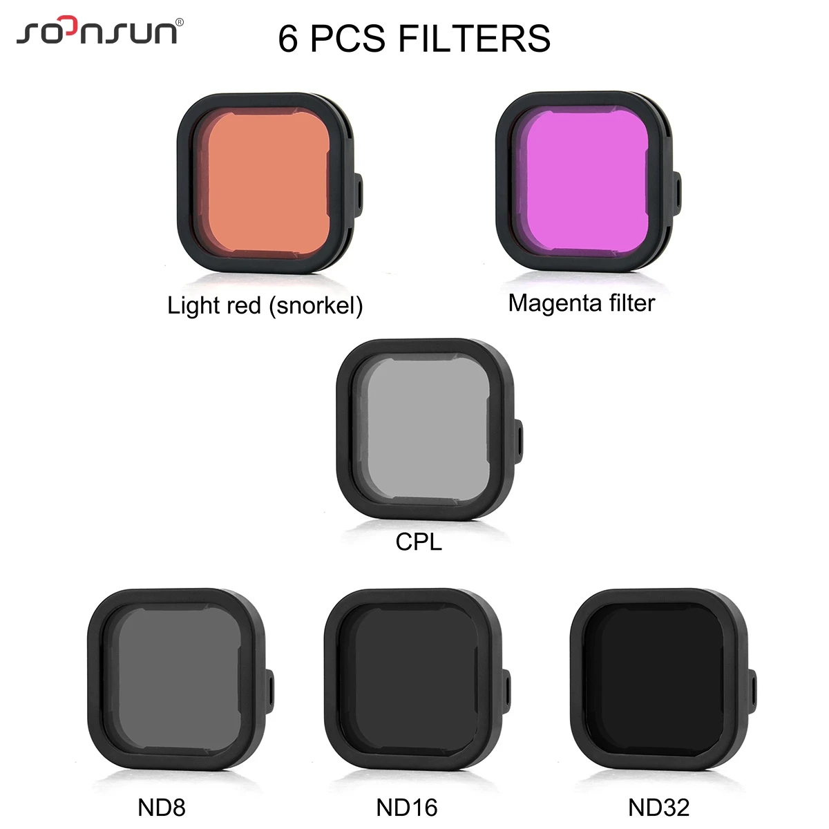 Фильтр SOONSUN CPL ND8 ND16 ND32 для GoPro Hero 10 9 черный красный цветной фильтр комплект Go Pro Nd