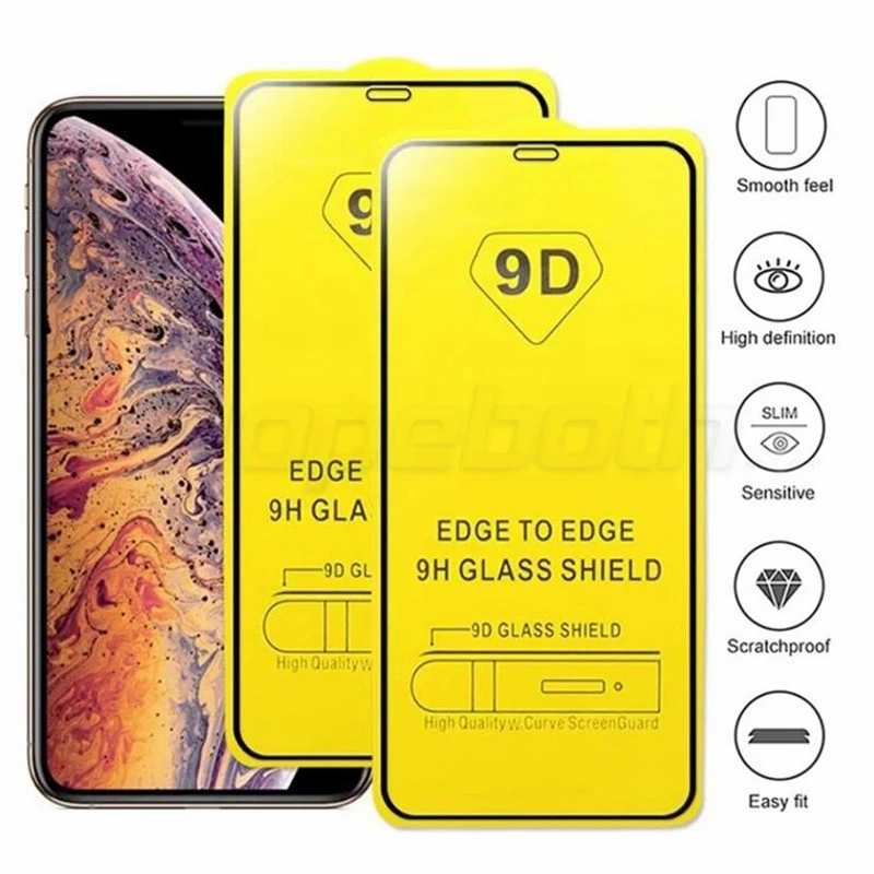 50Pcs 9D Tempered Glass For iPhone 13 12 Mini 11 Pro XR X XS Max Full Cover Screen Protective Glass For iPhone 7 8 6S Plus Film